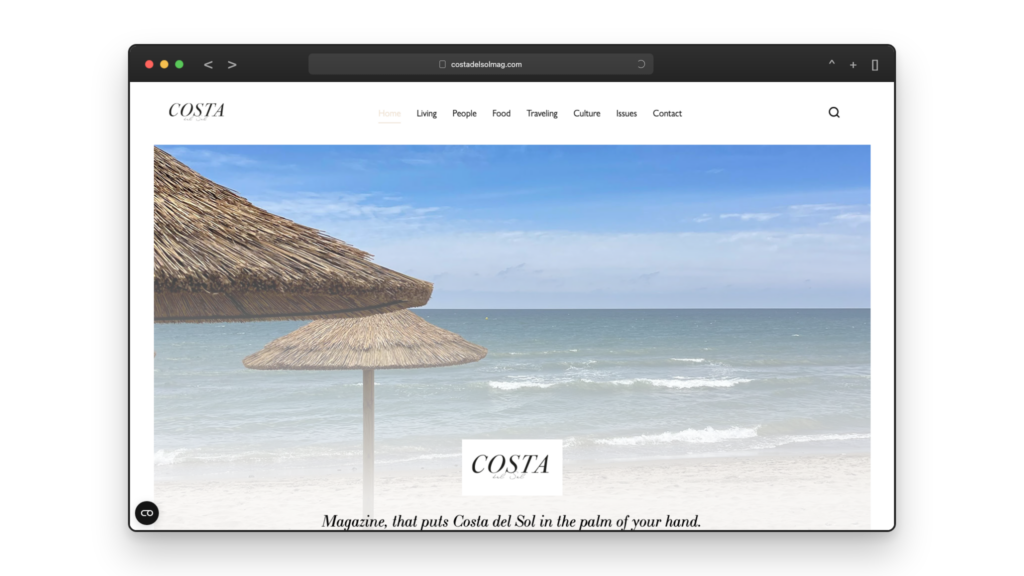 Costa del Sol Magazine-referenssi selaimenäkymässä