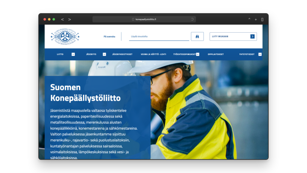 Suomen Konepäällystöliitto-referenssi selaimenäkymässä