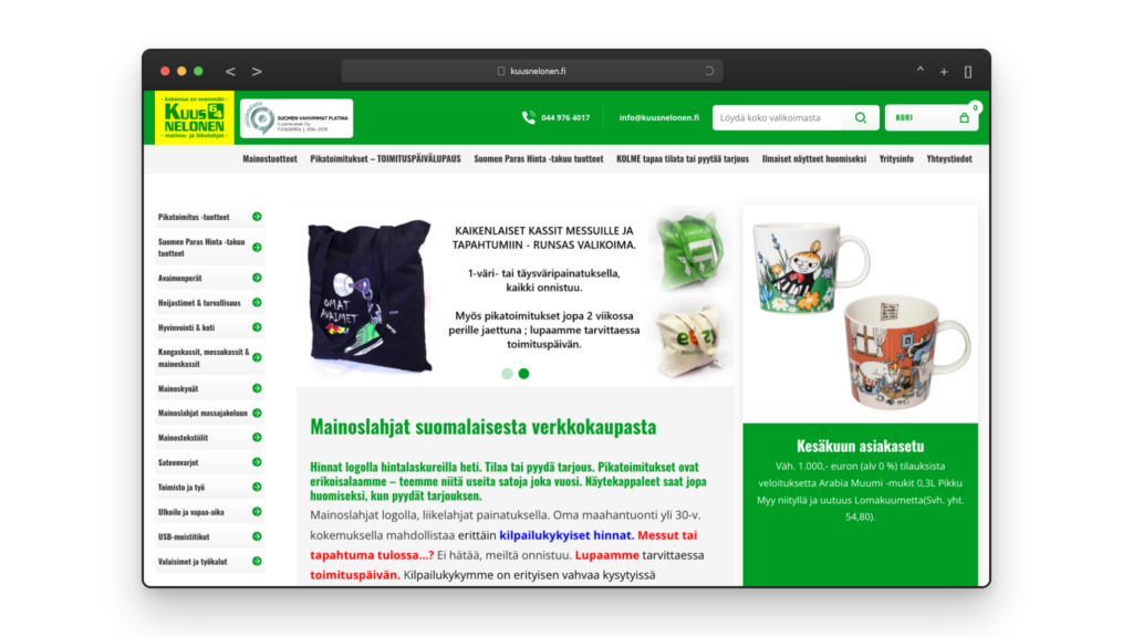 Kuusnelonen-referenssi selaimenäkymässä