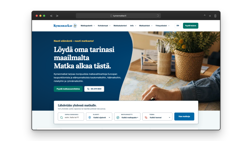 Kymenmatkat-referenssi selaimenäkymässä